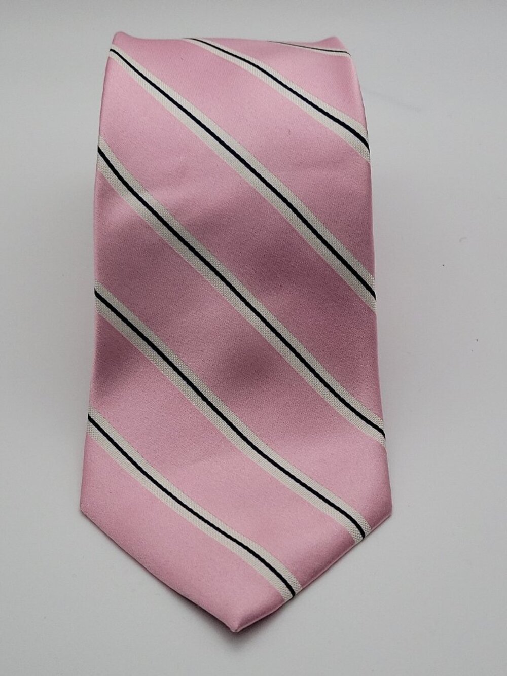U.S. Polo Assn. 100% Silk Striped Pink White Black Men's Tie Woven One Size
